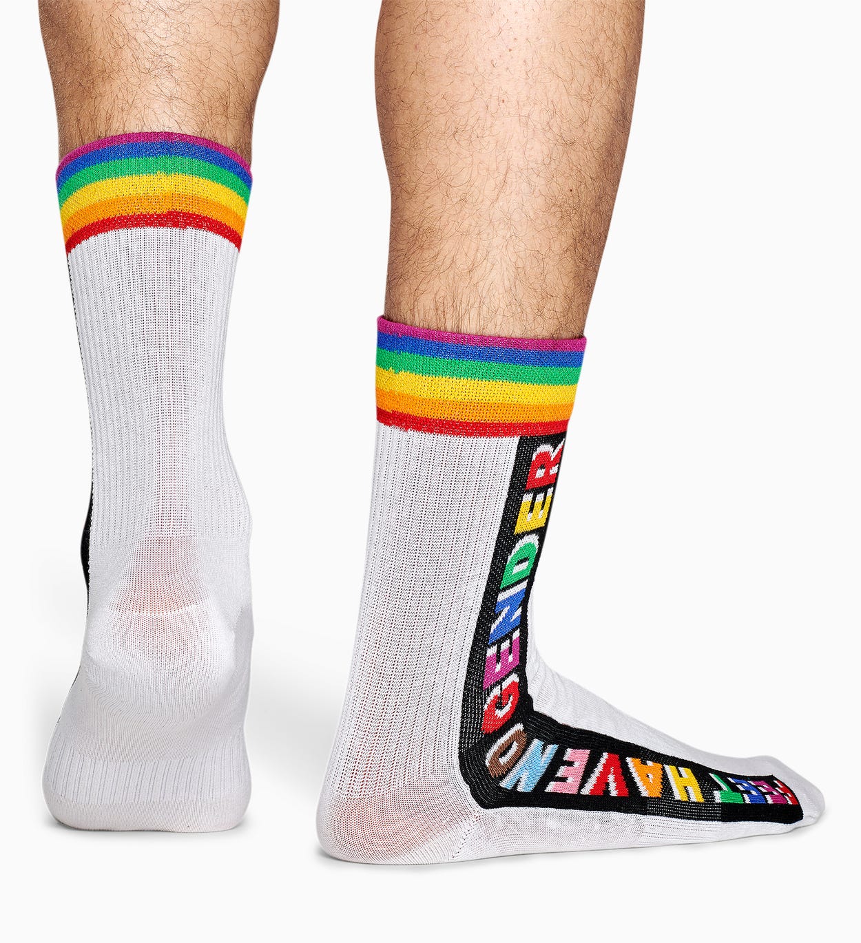 White Combed Cotton Crew Socks: Rainbow | Happy Socks