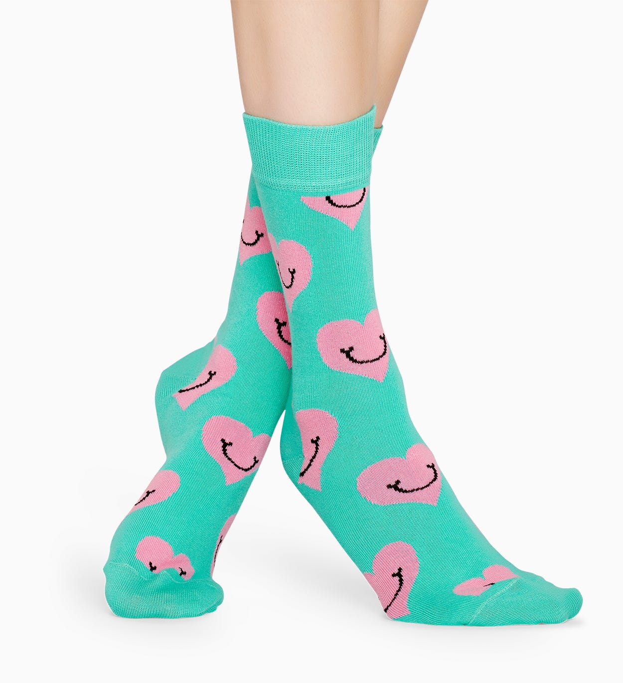 Turquoise cotton socks: Smile Heart pattern | Happy Socks