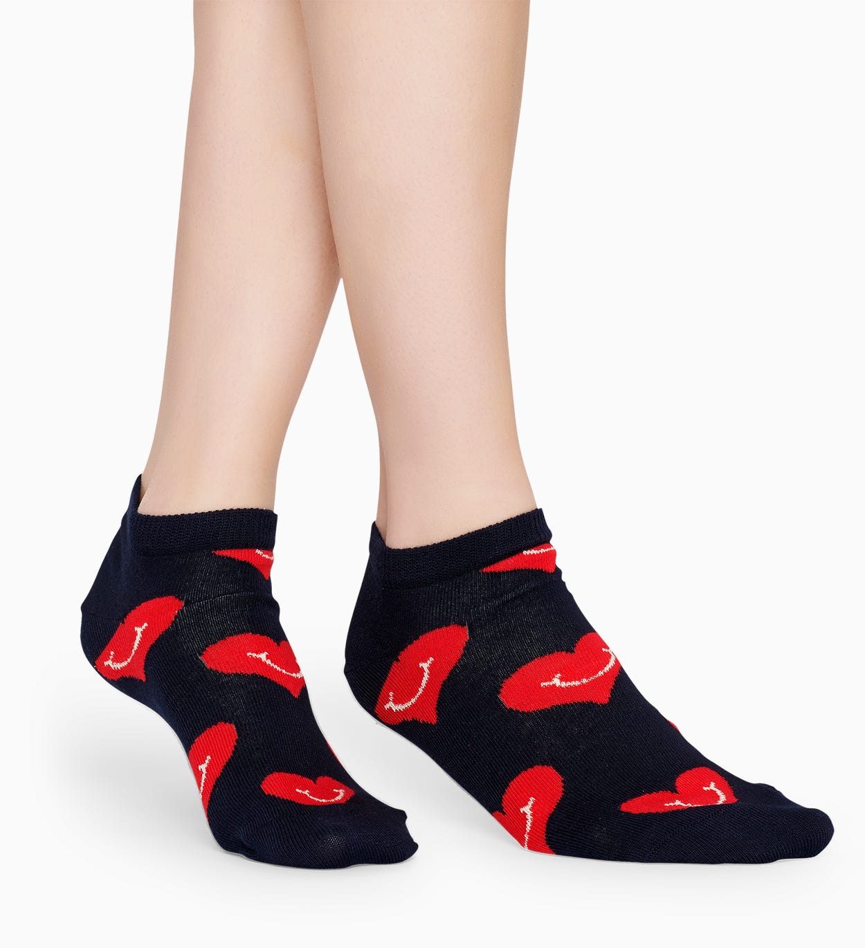 Marineblauer Sneaker-Socken: Smile Heart Muster | Happy Socks