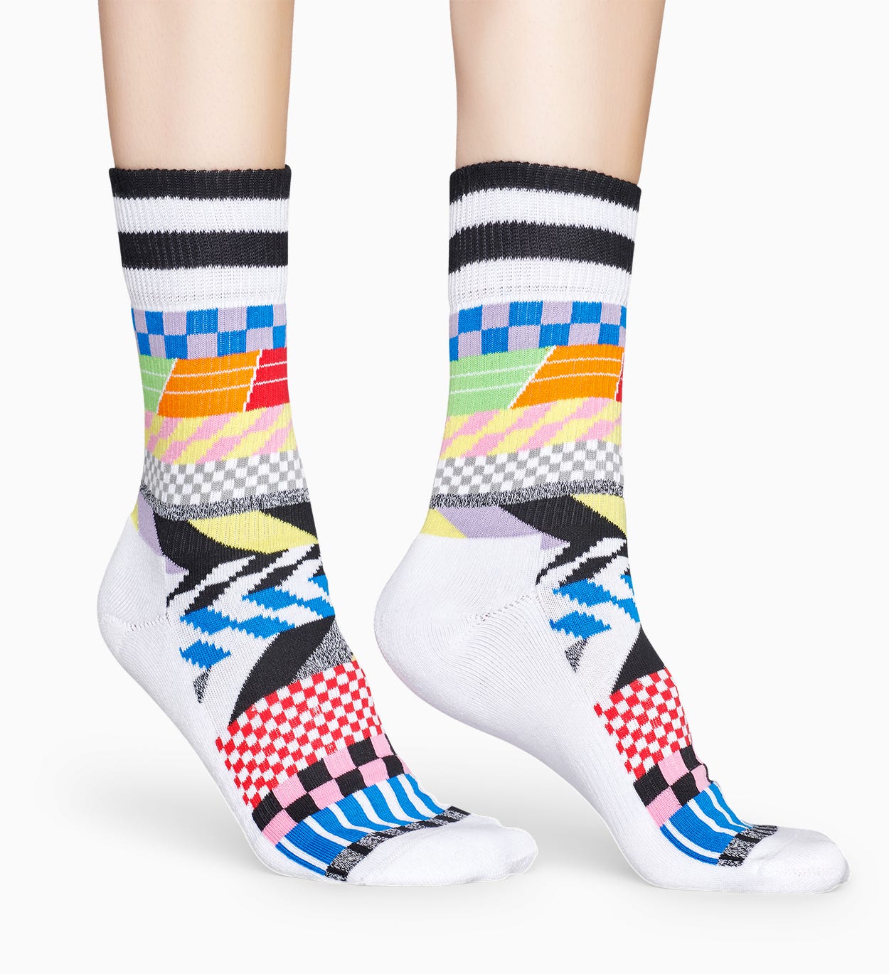 Weiße Sportsocken: Checked Stripe - ATHLETIC | Happy Socks
