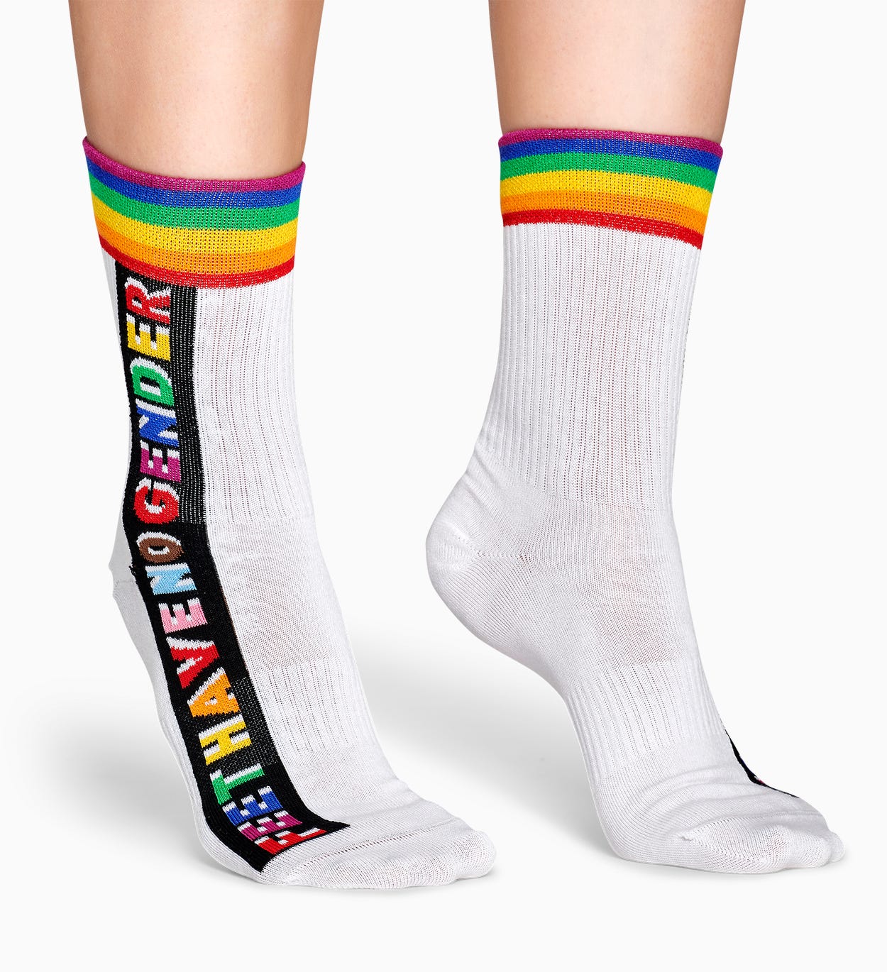 White Combed Cotton Crew Socks: Rainbow | Happy Socks