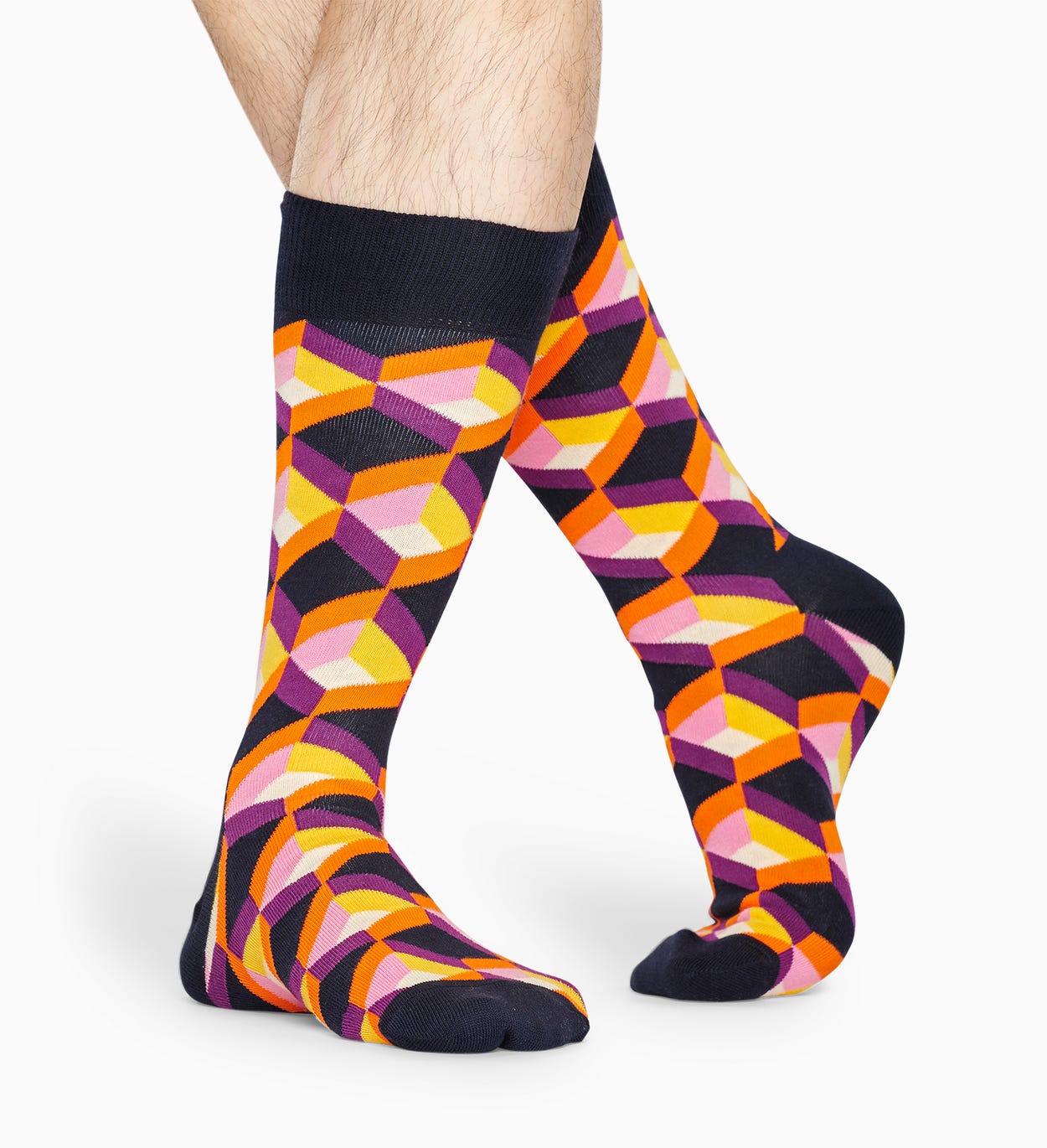 ブラックコットンソックス: Optic Square | Happy Socks