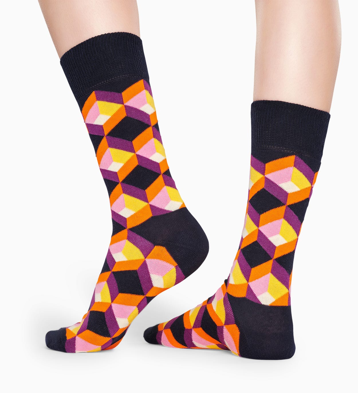 ブラックコットンソックス: Optic Square | Happy Socks