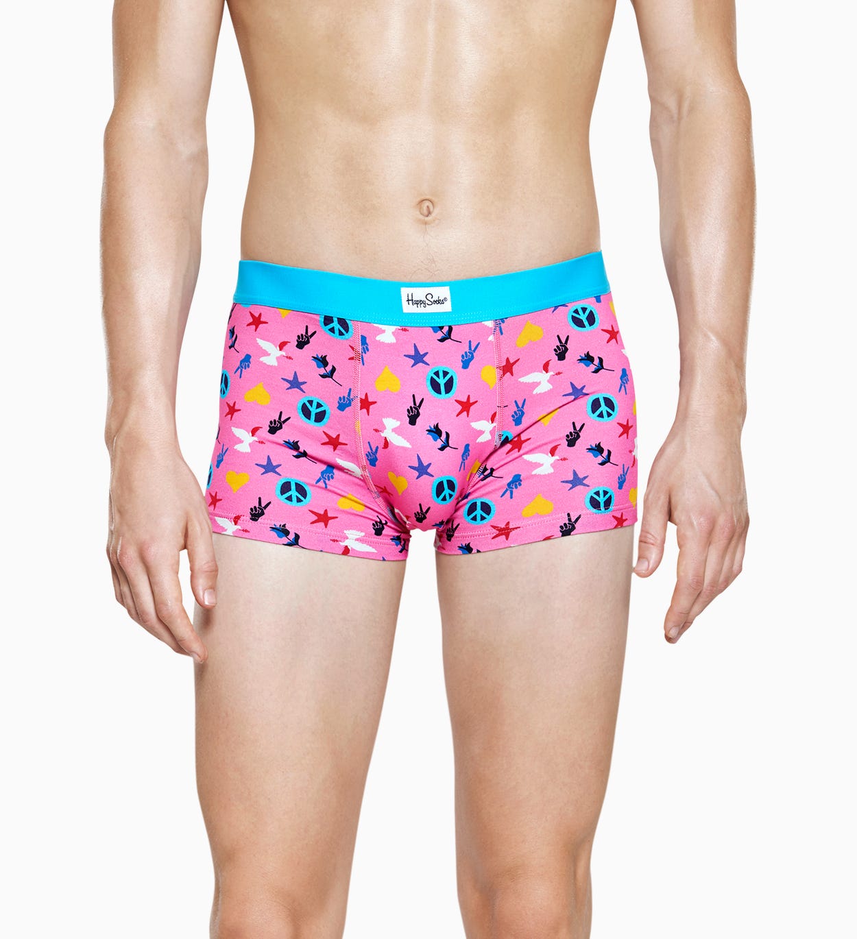 Pinke Herren Unterwäsche: Peace and Love Trunk | Happy Socks