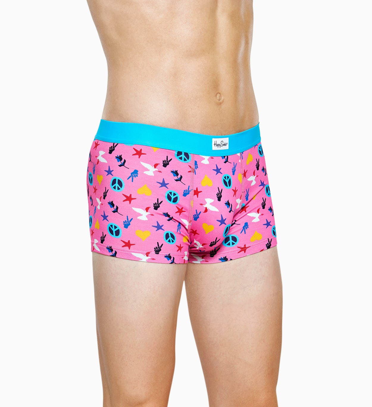 Pinke Herren Unterwäsche: Peace and Love Trunk | Happy Socks