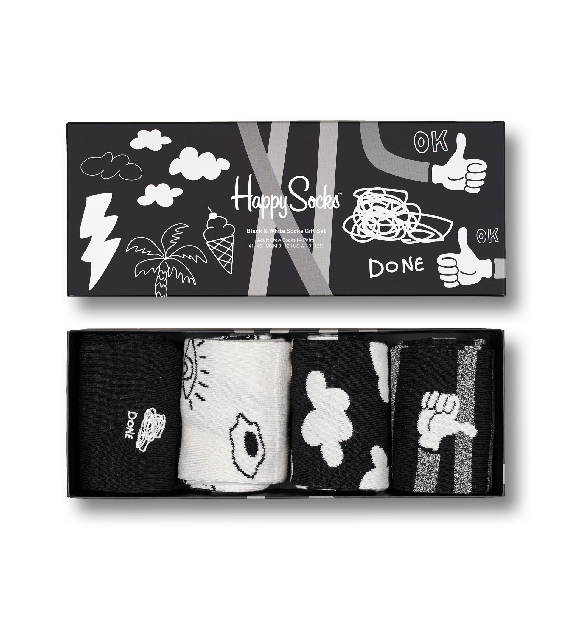 Black and White 4er-Pack Socken Geschenkset | Happy Socks