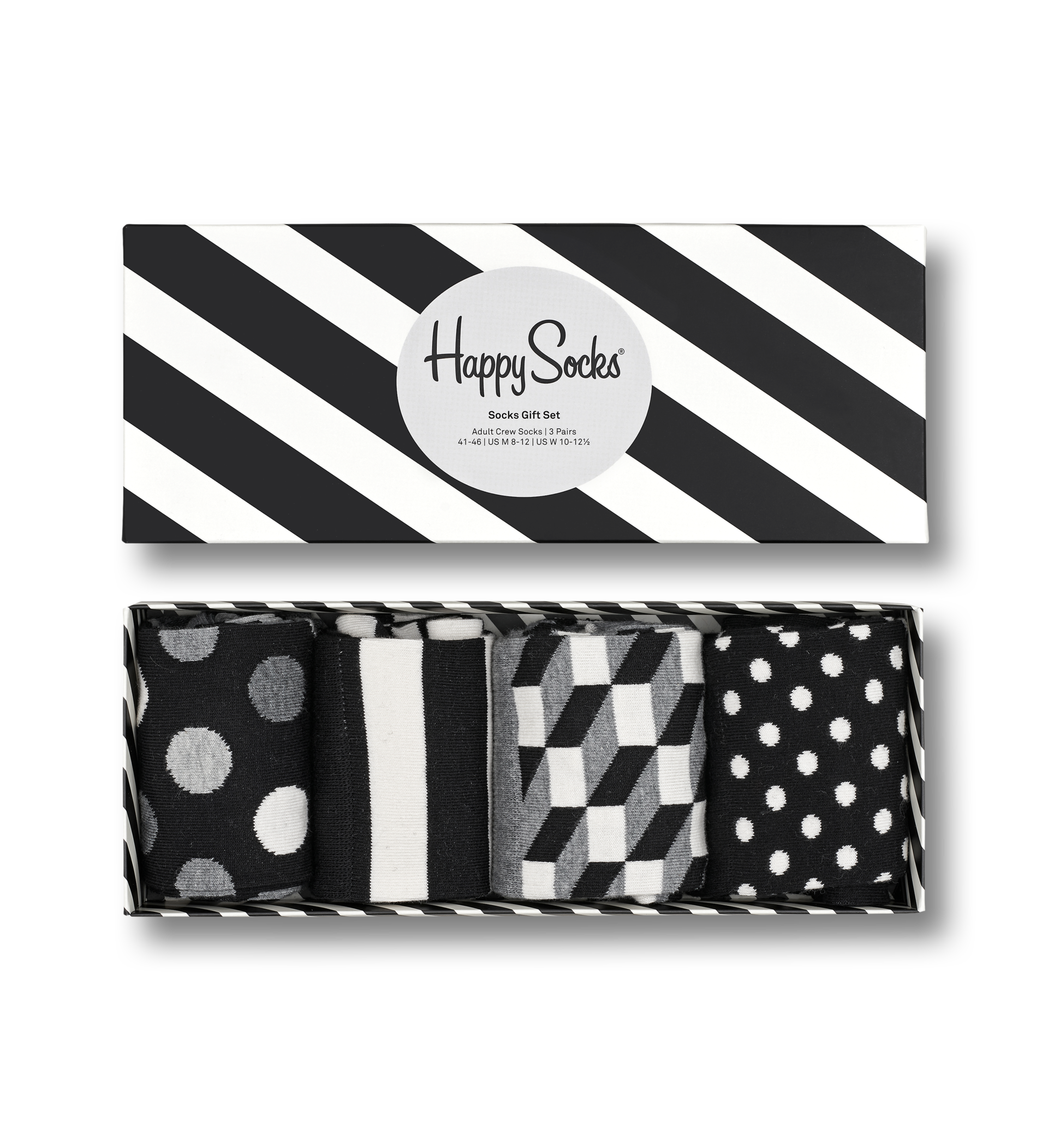 Happy SOCKS-BLACK & WHITE GIFT BOX smileys-Regalo-BOX-NERO BIANCO 