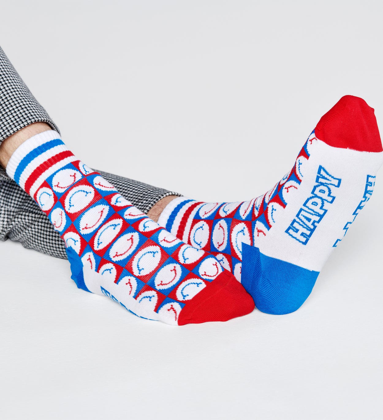 Happy Check 3/4 Crew Socken, Weiß - ATHLETIC | Happy Socks