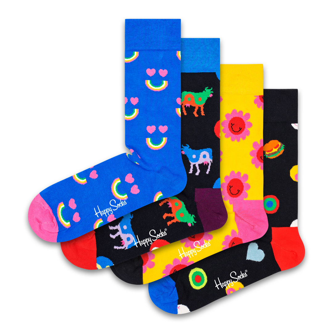 HAPPY SOCKS Mens 'Smiley Yin Yang' Socks Gift Box UK Size 7.5-11.5 4-Pack 