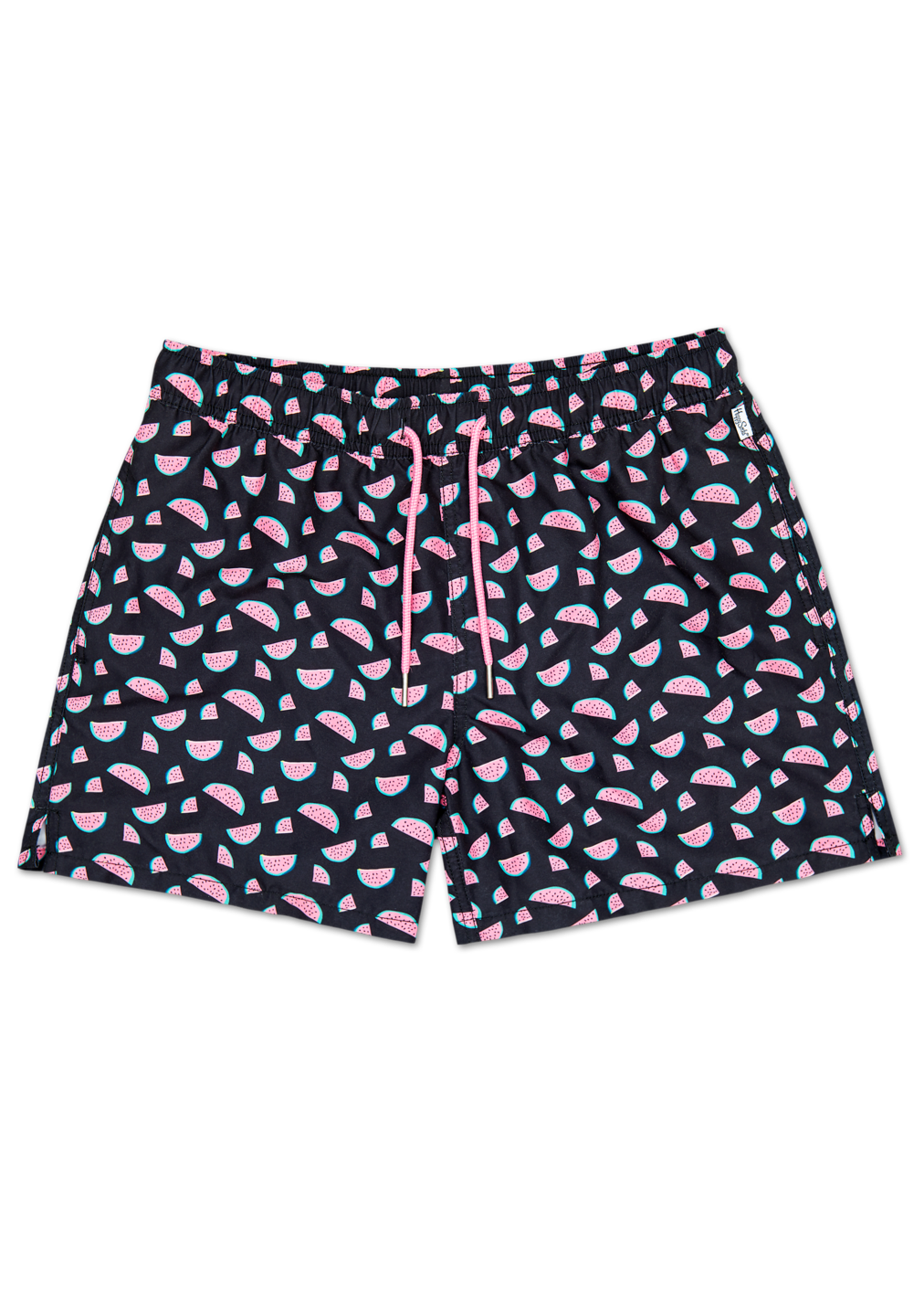 black and pink swim trunks