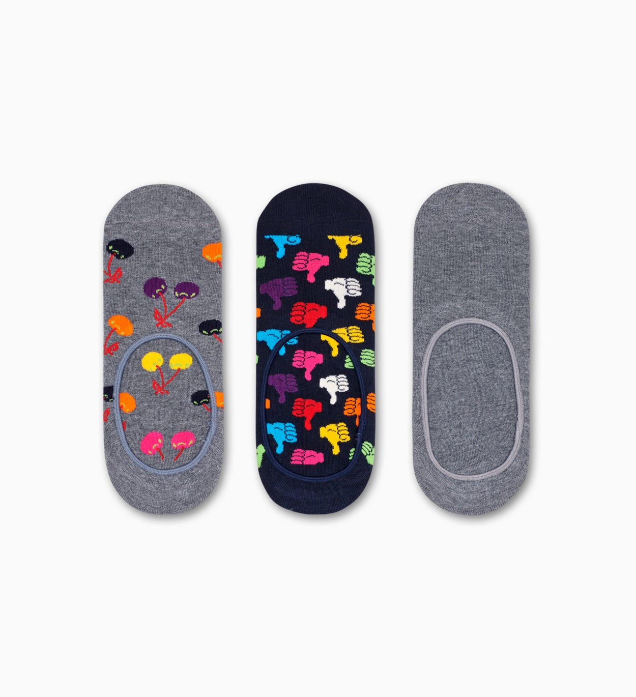Dunkelgraue Füßlinge 3er-Pack: Kirschen | Happy Socks