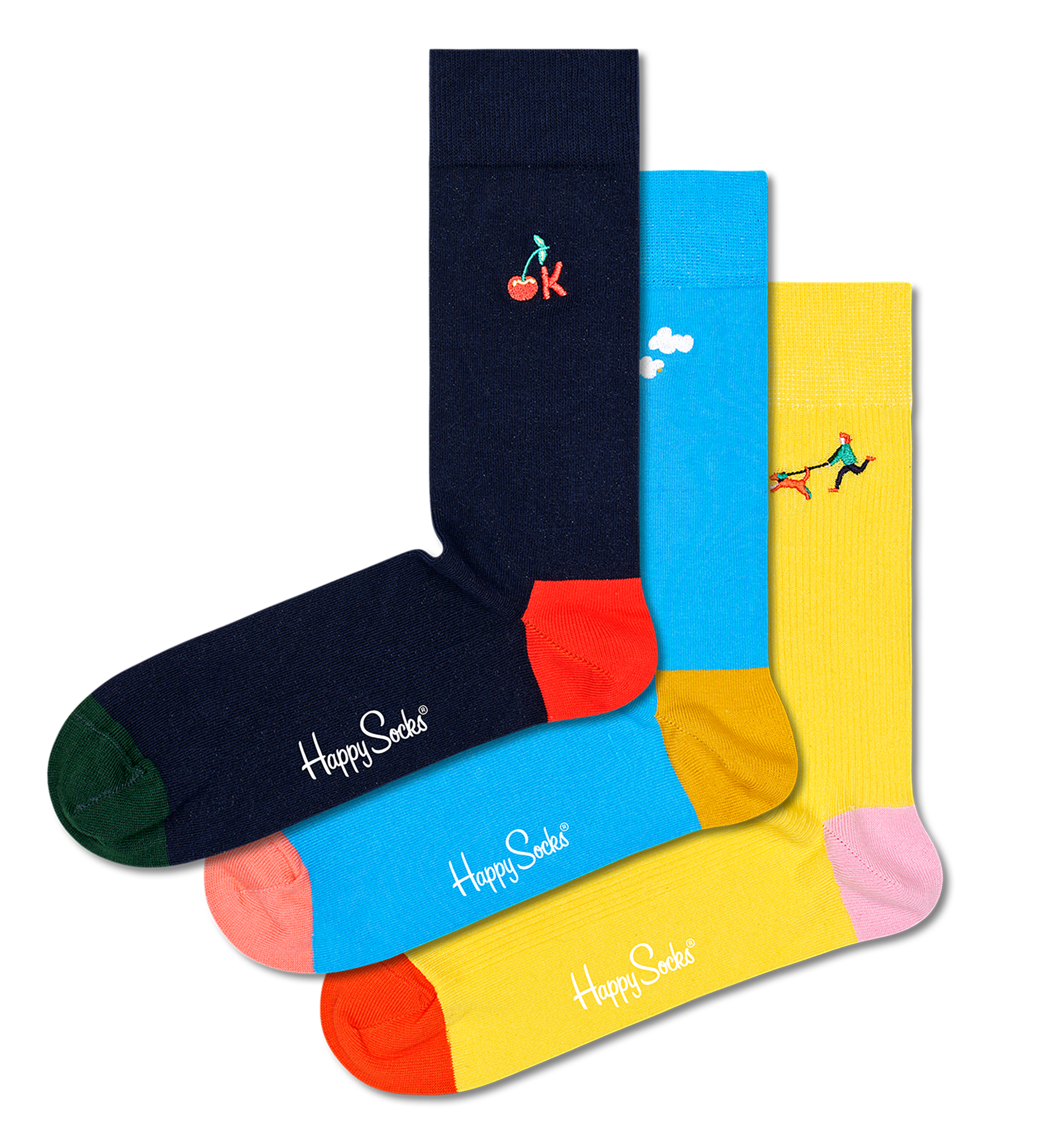 Multicolor Embroidery 3-Pack Socks