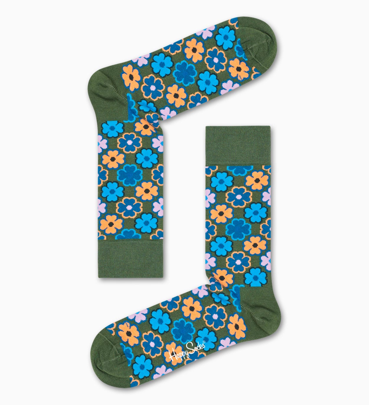 Gemusterte grüne Socken: Flower Power | Happy Socks