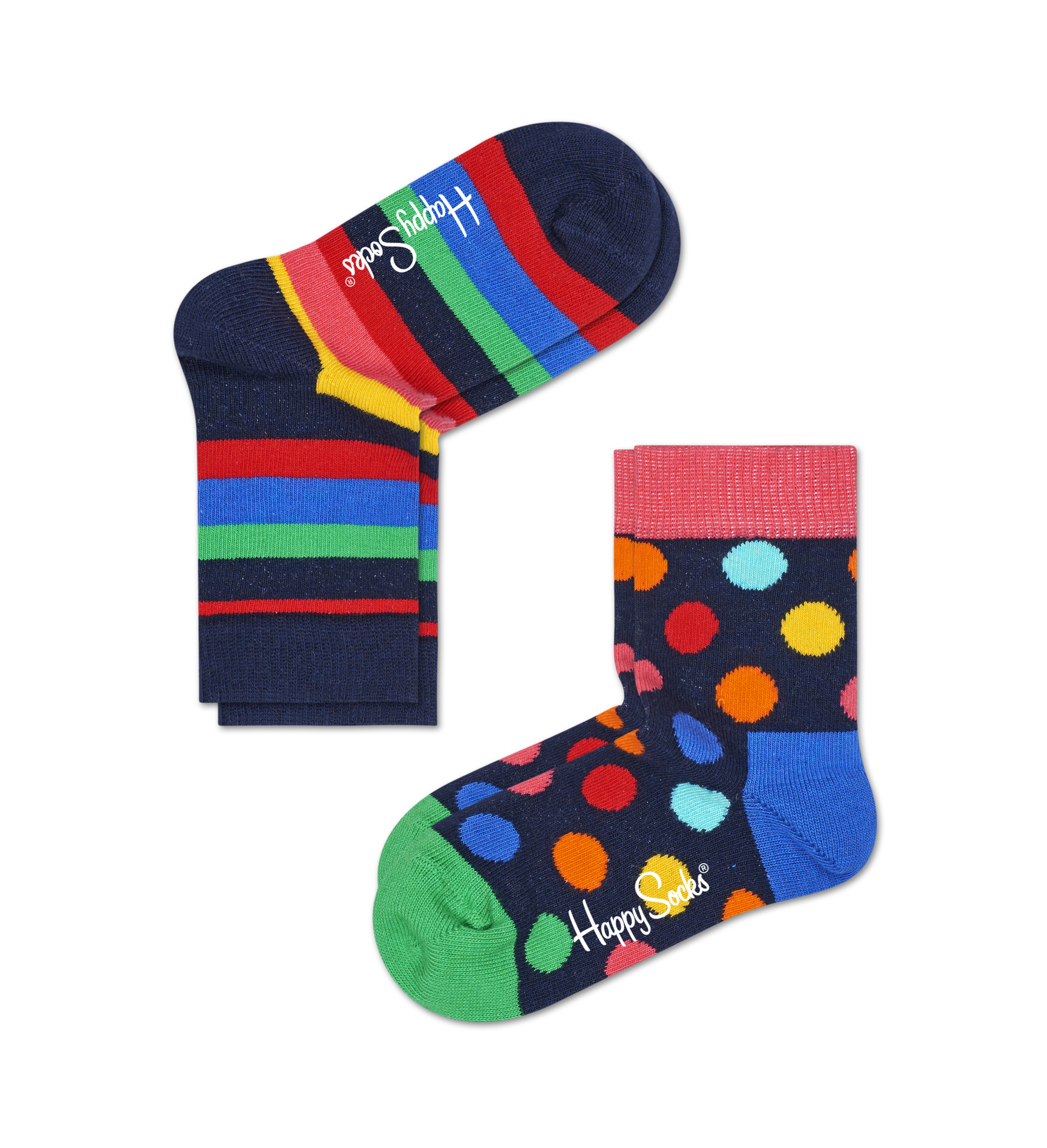 Blue 2-Pack Cotton Kids Socks: Stripe Pattern | Happy Socks EU