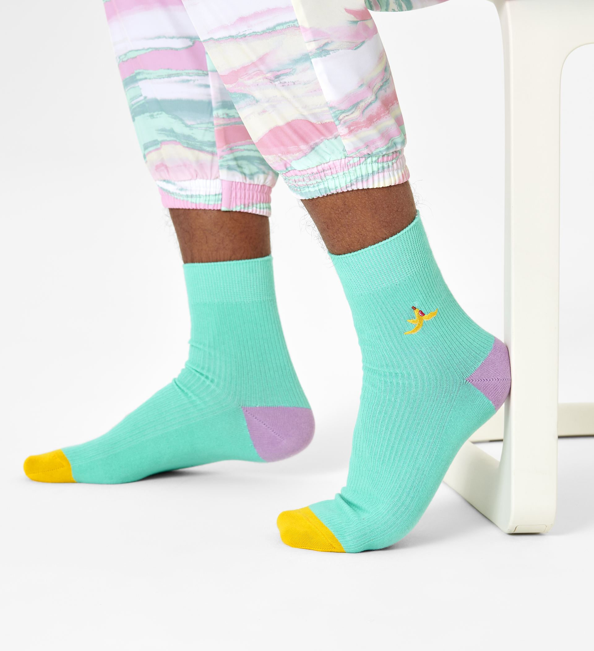 Ribbed Embroidery Banana Break 1/2 Crew Sock