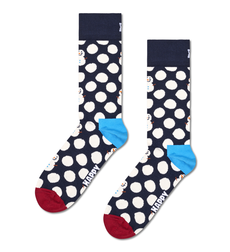 Navy Polka Dot Snowman Sock | Fun Winter Novelty Socks