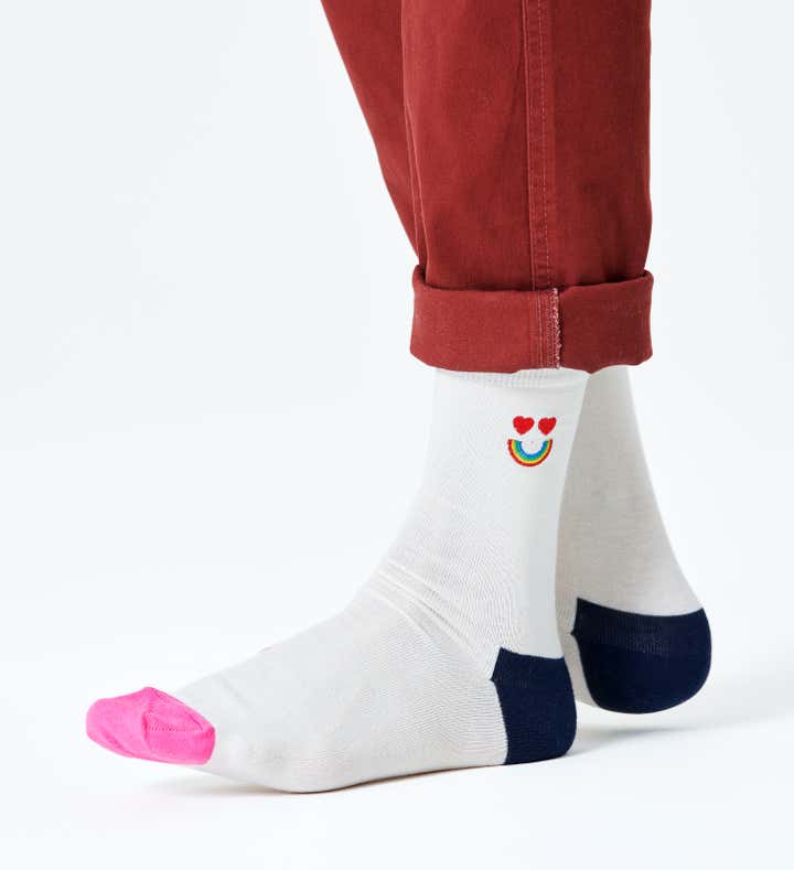 White Sock: Happy Rainbow | Embroidery | Happy Socks US