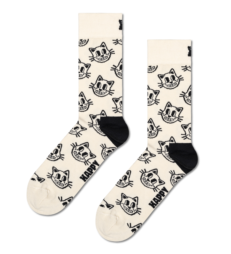 Beige Cat Crew Sock | Cat Socks for Fun & Whimsy