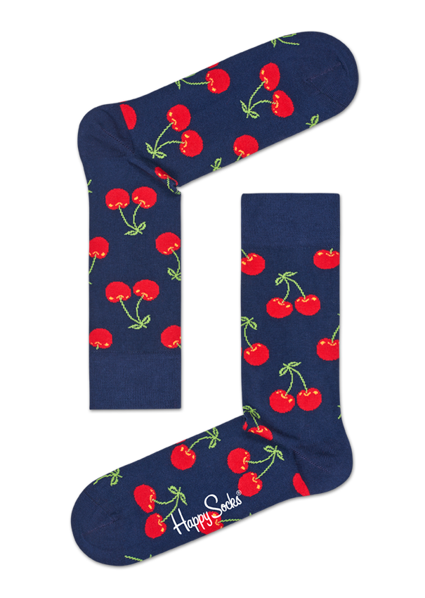 Navy Blue Combed Cotton Crew Sock: Cherry | Happy Socks