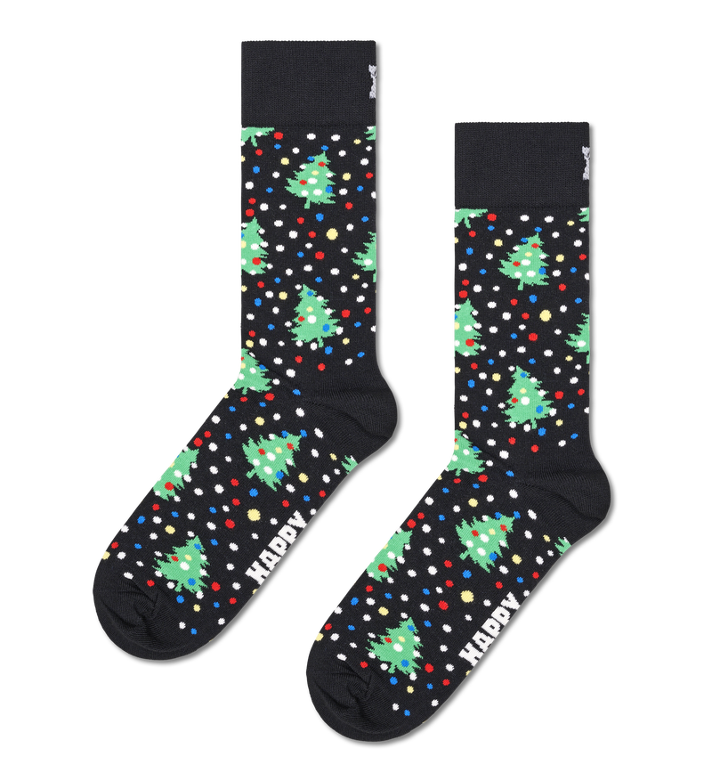 Black Christmas Tree Crew Socks