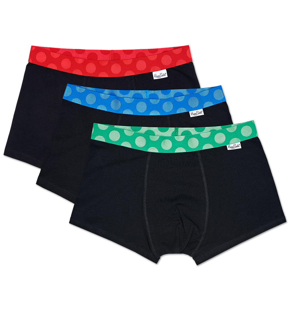 Black Men’s underwear: 3-Pack Contrast Trunk | Happy Socks