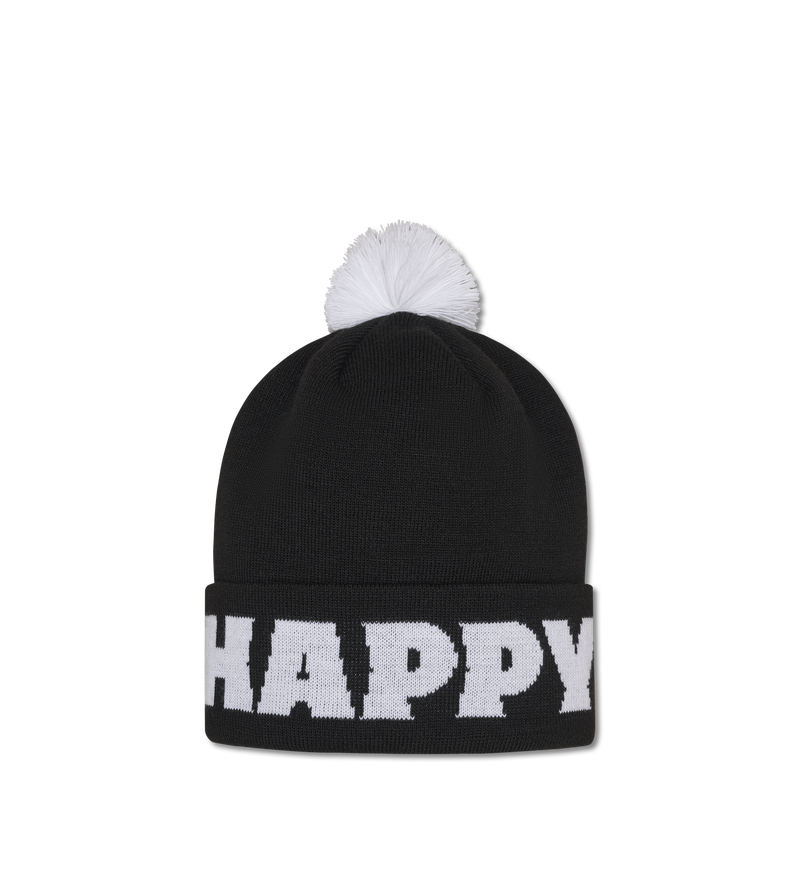 Black and White Mountain Beanie Pom Pom