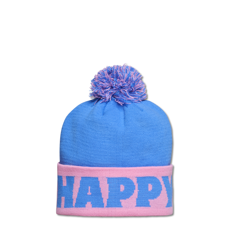 Blue and Pink Mountain Beanie Pom Pom