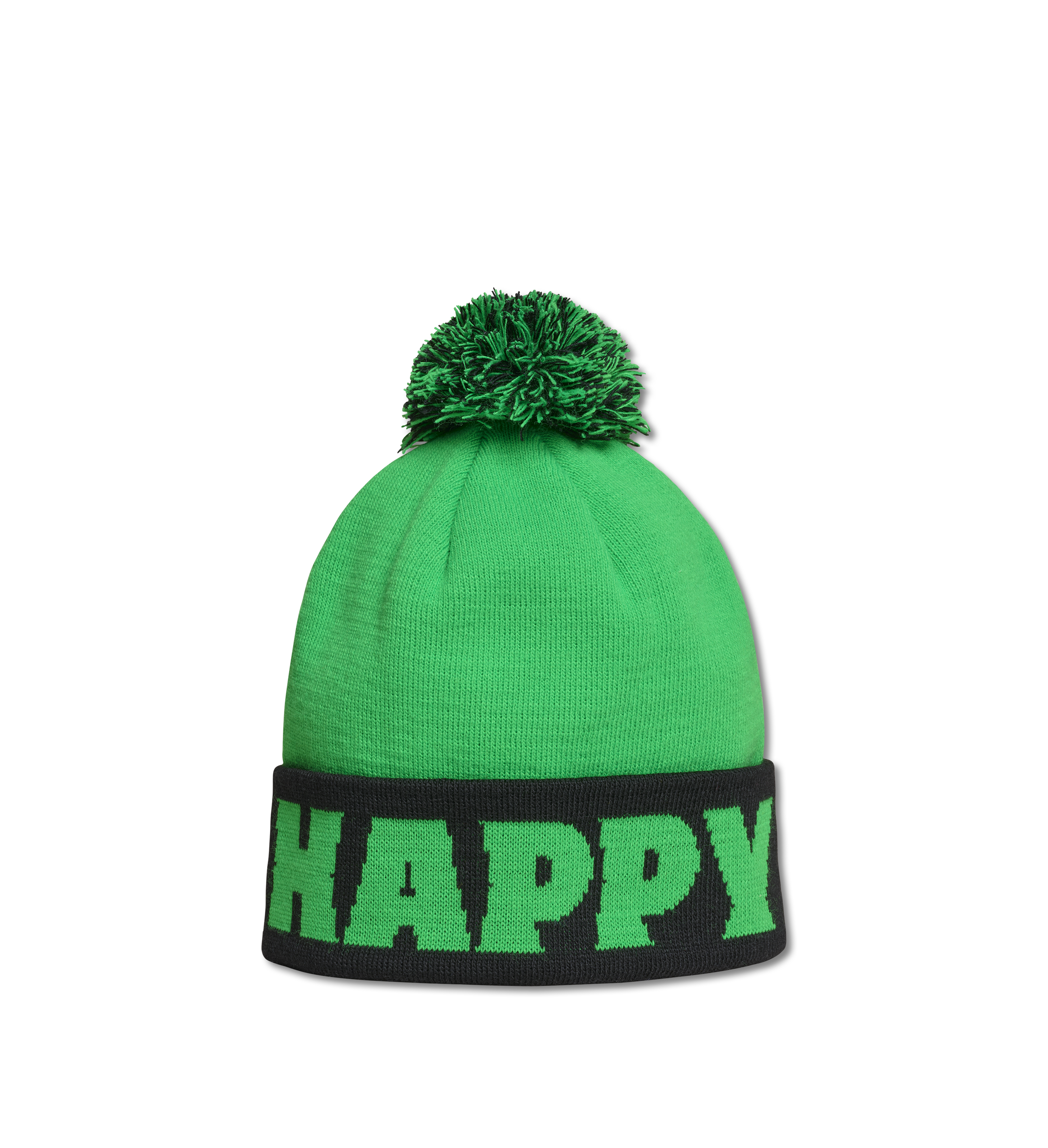 Green and Black Mountain Beanie Pom Pom