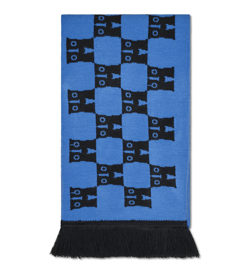 Blue and Black Knitted Scarf