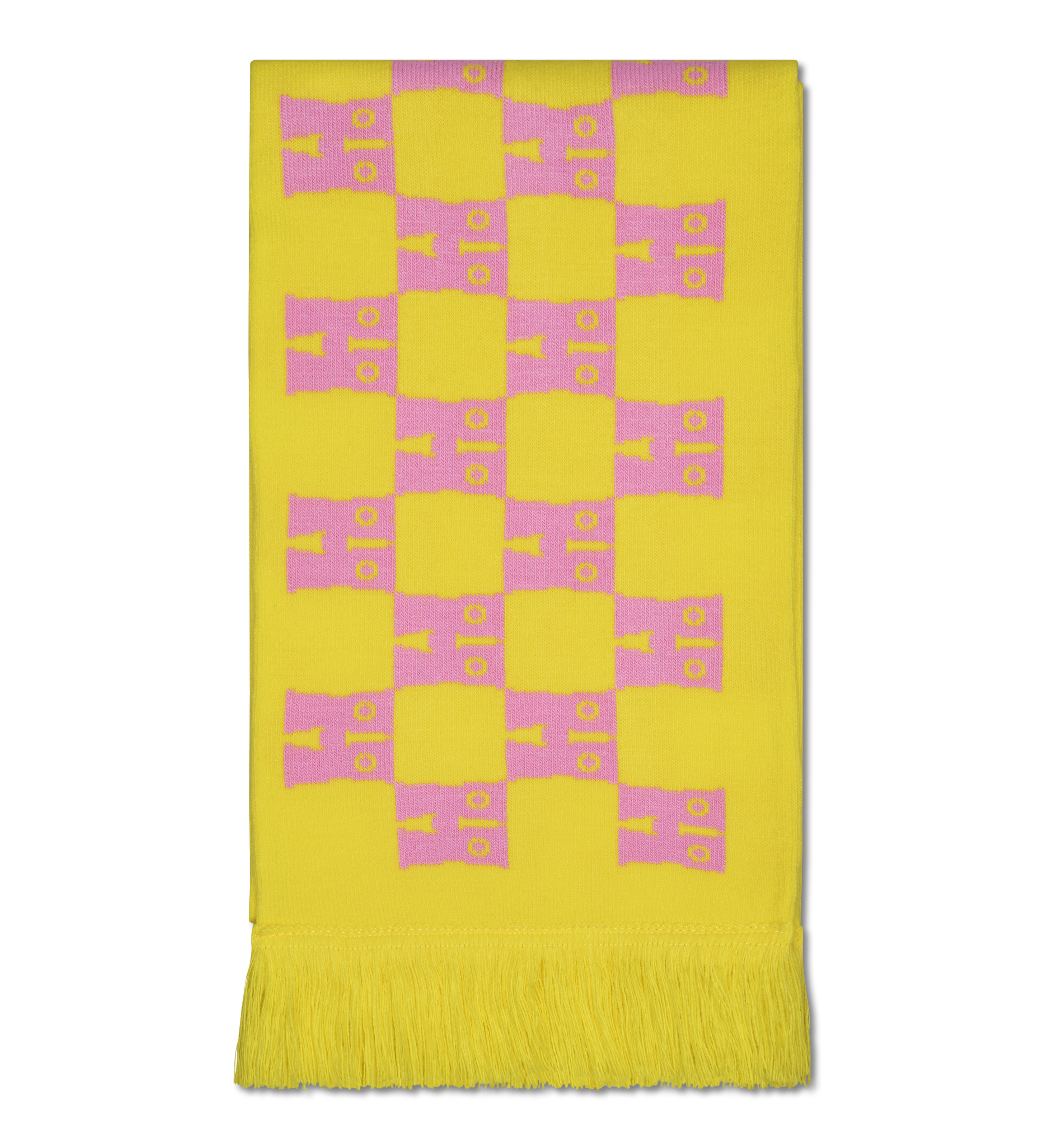 Yellow and Pink Knitted Scarf