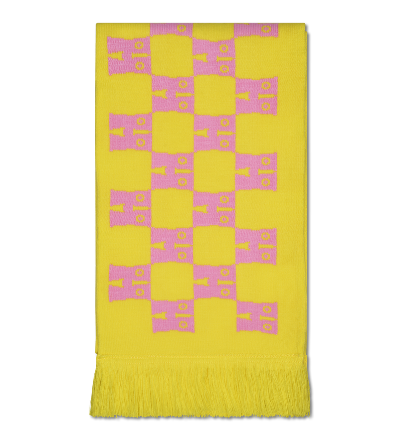 Yellow and Pink Knitted Scarf