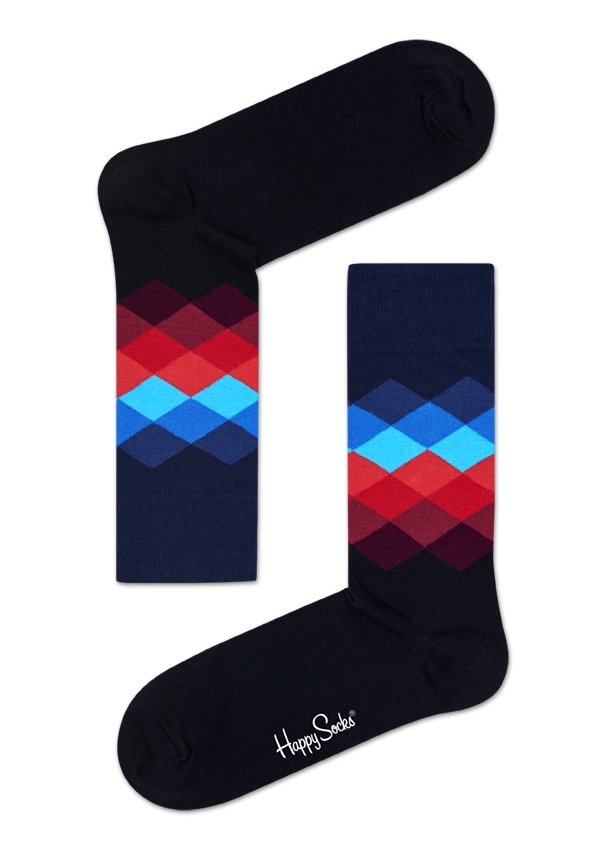 Black Cotton Crew socks: Faded Diamond pattern | Happy Socks