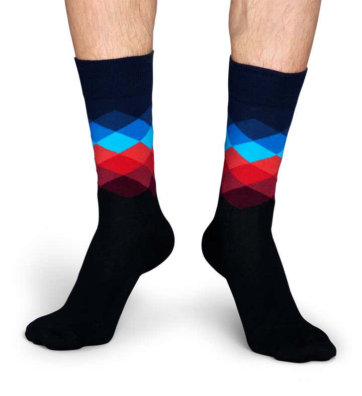 Black Cotton Crew Socks: Faded Diamond Pattern | Happy Socks US