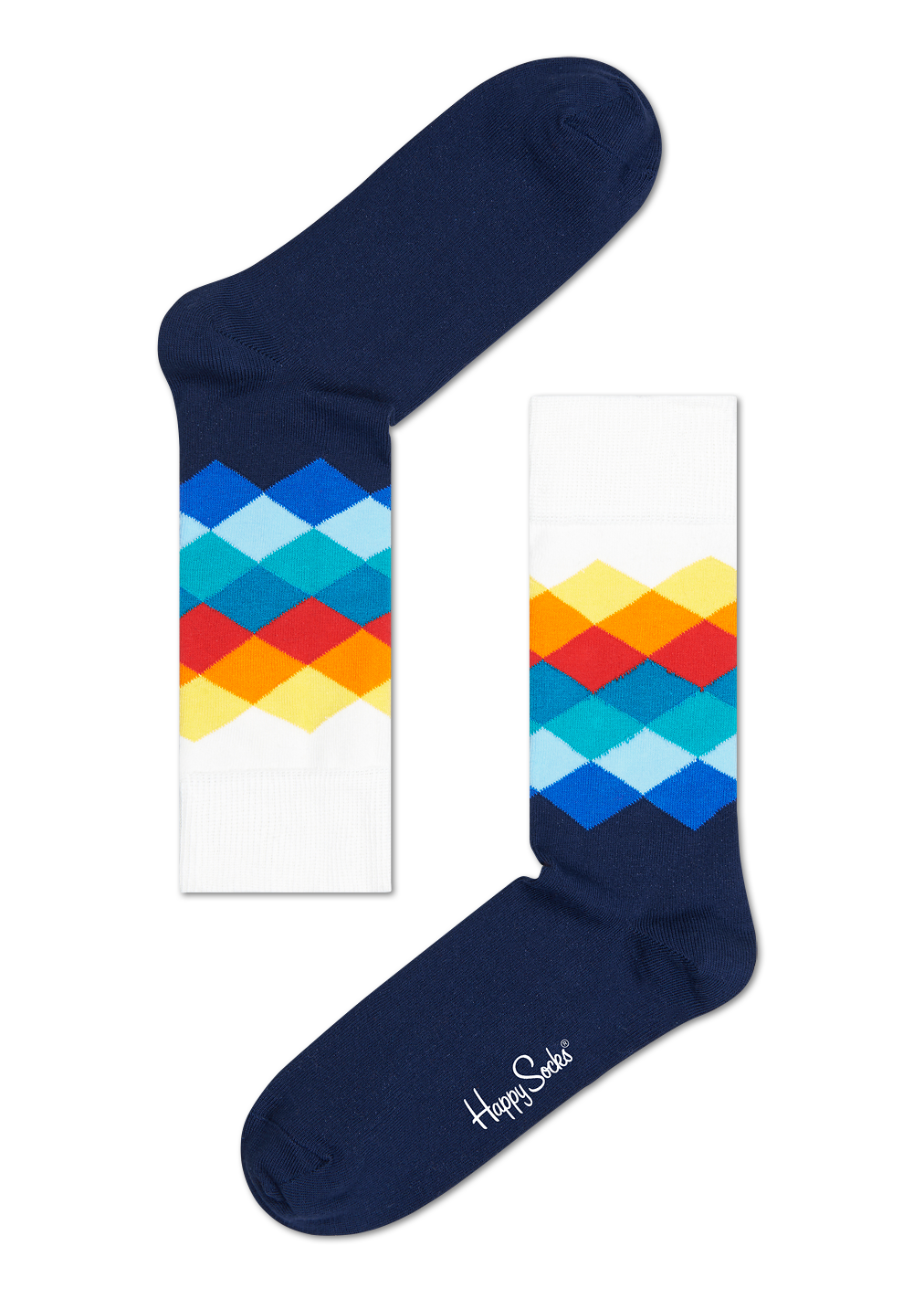 White amp; Blue Crew Sock: Faded Diamond style | Happy Socks