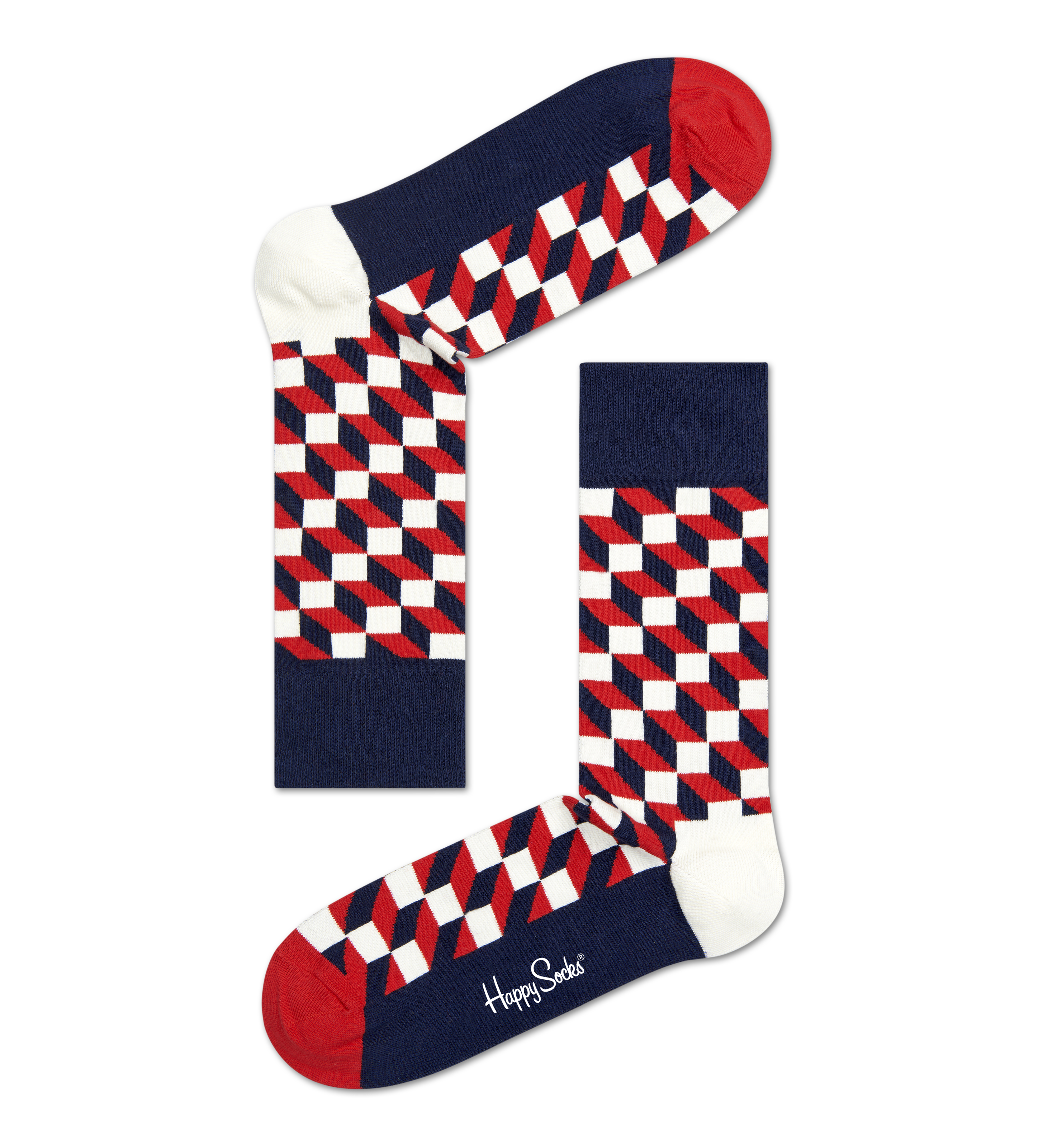 Navy Red Cotton Crew socks: Filled Optic style | Happy Socks
