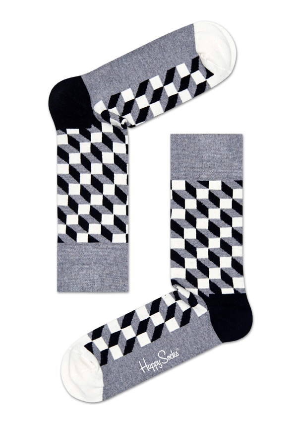 Grey, White Crew socks: Filled Optic pattern | Happy Socks