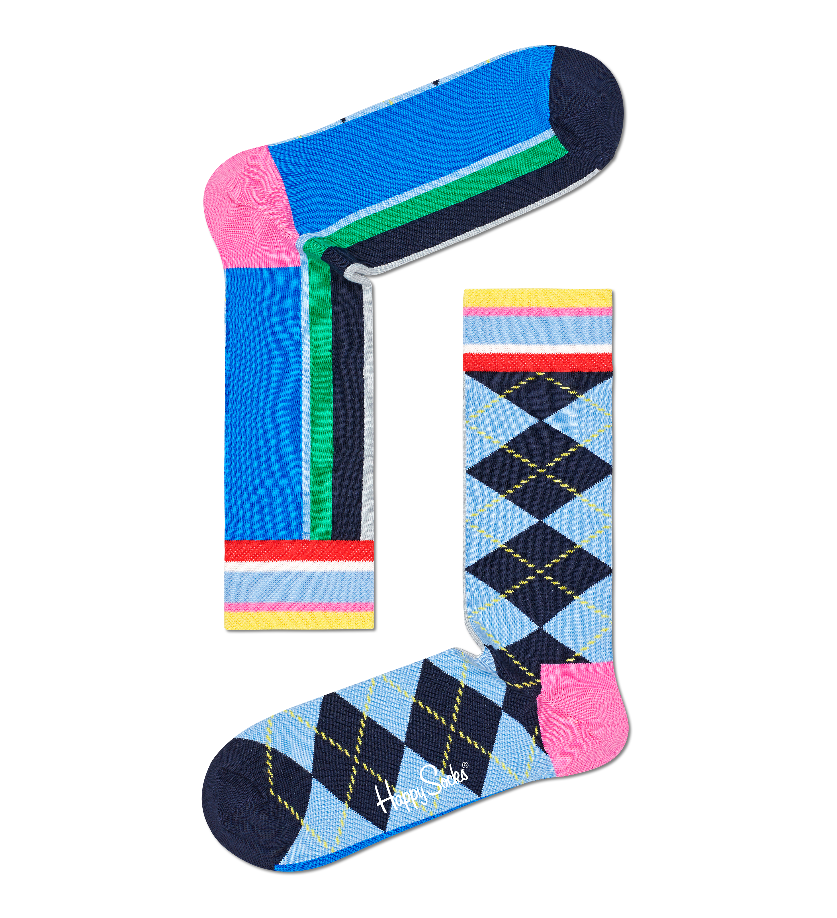 Blue Sock: Half/half Argyle And Stripe | Happy Socks