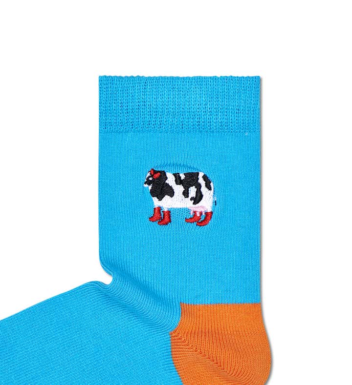 Kids Embroidery Cow In Boots Sock 2