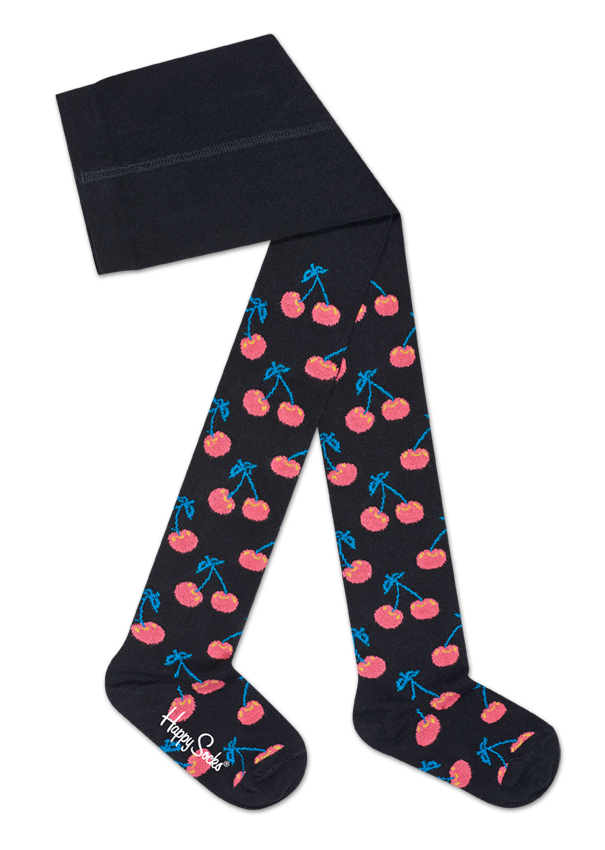 Adorable Kids Tights: Black with Cherry style | Happy Socks