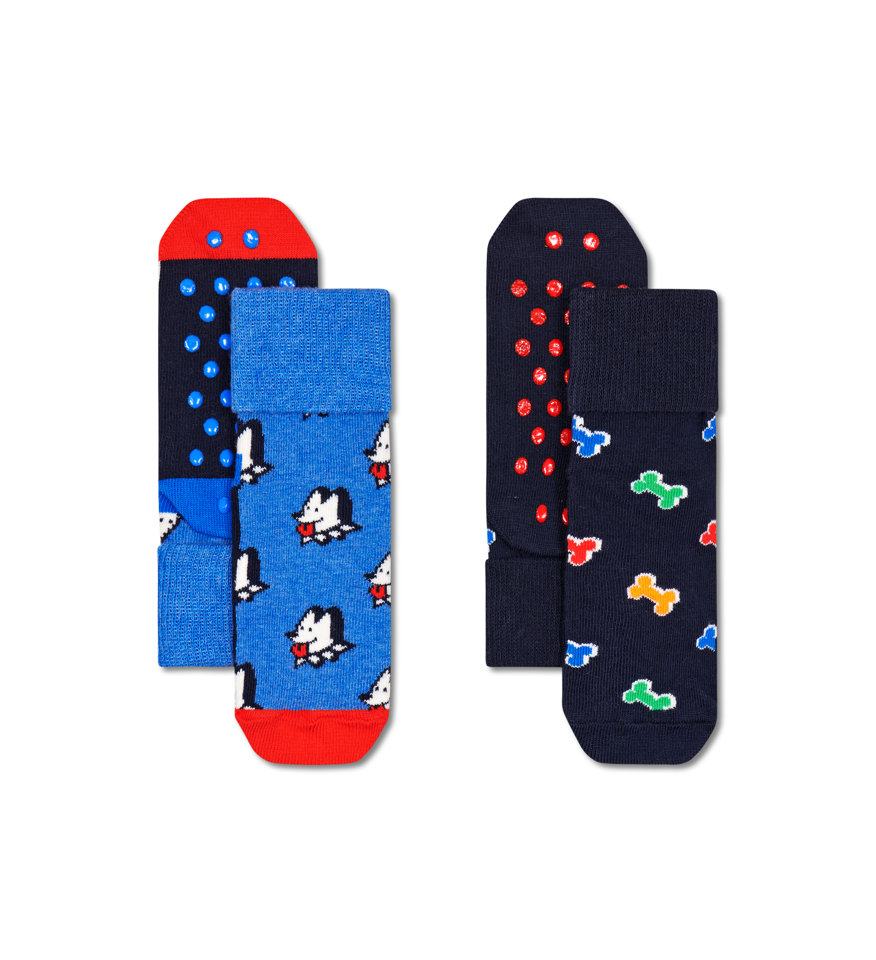 Blue Dog & Dog Bone 2-Pack Kids Anti Slip Socks | Happy Socks