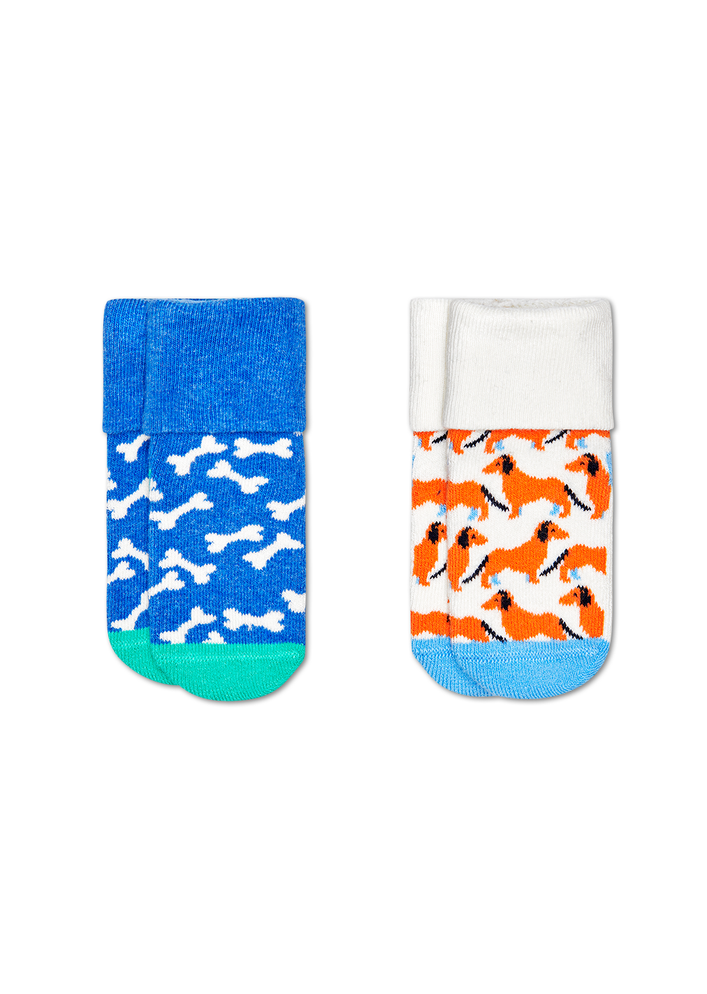 2Pack Dog Terry Socks, White Kids Happy Socks US