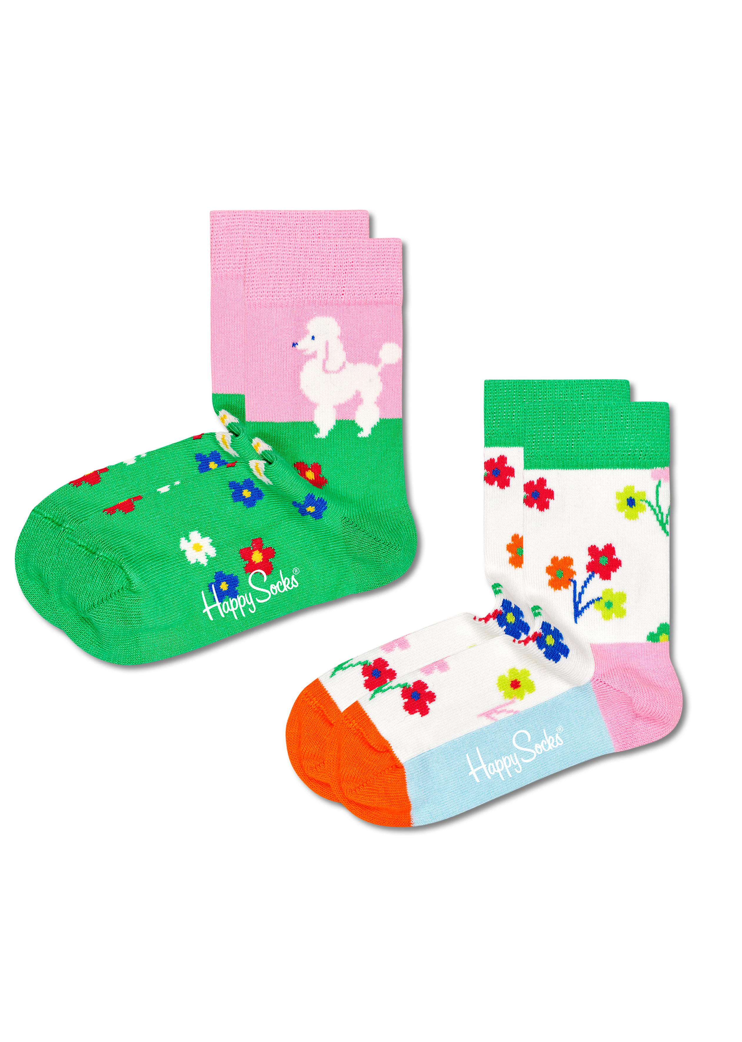 Green Poodle & Flowers 2-Pack Kids Socks | Happy Socks