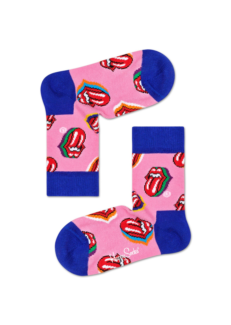 Pink Kids Rolling Stones Candy Kiss Crew Sock