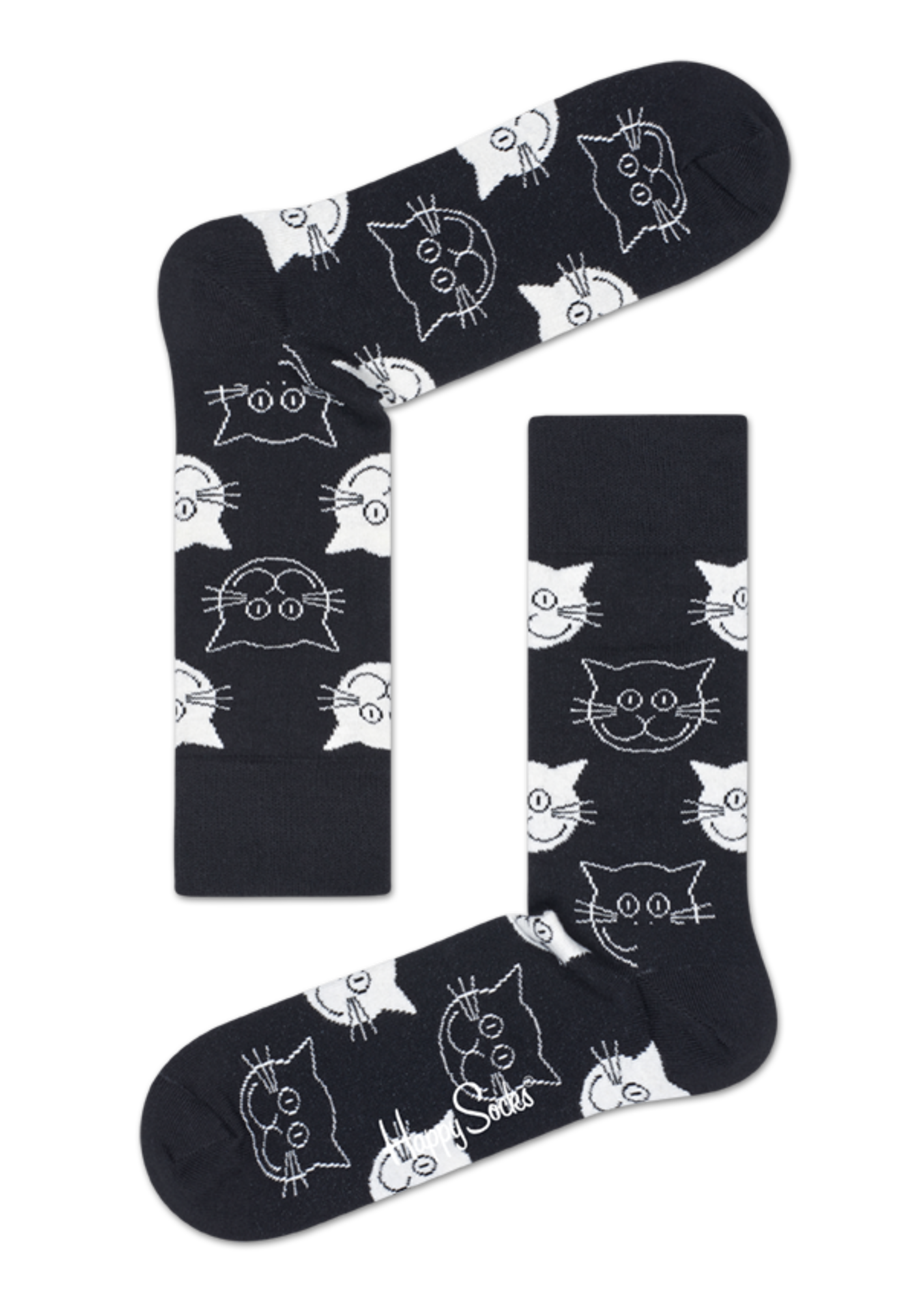 Black Combed Cotton Crew Sock: Cat style | Happy Socks