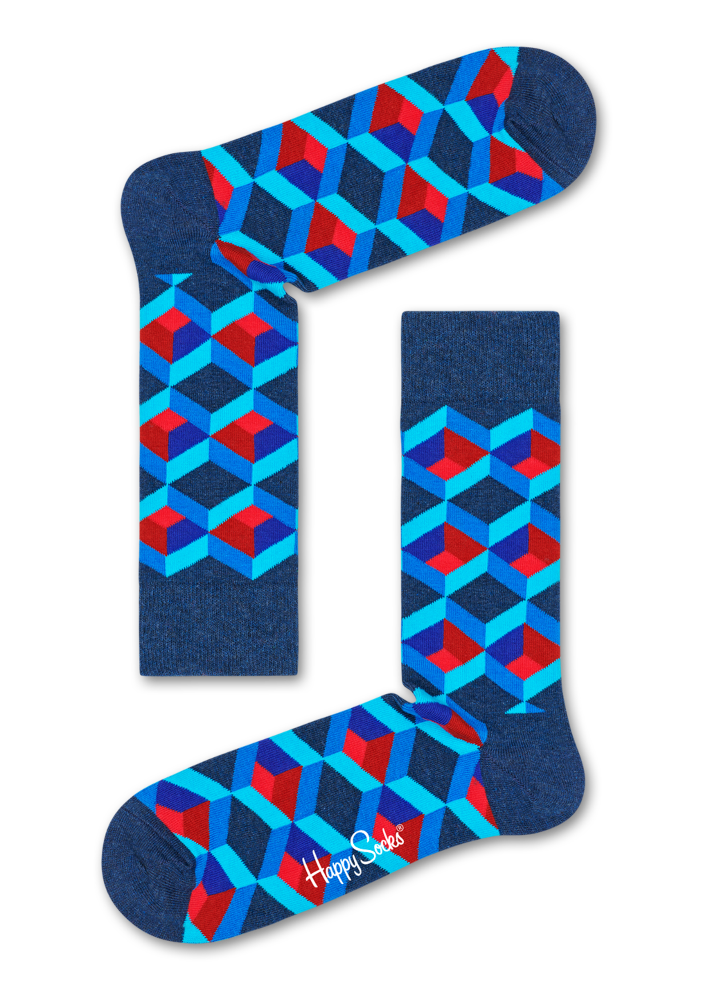 Blaue Baumwollsocken: Optic Square Muster | Happy Socks