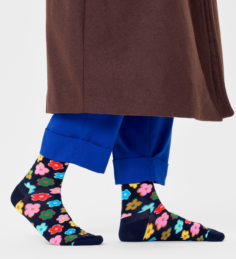 Navy Flower Socks | Colorful Novelty Crew Socks