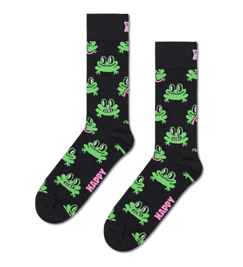 Funky Frog Socks | Black Animal Crew Socks
