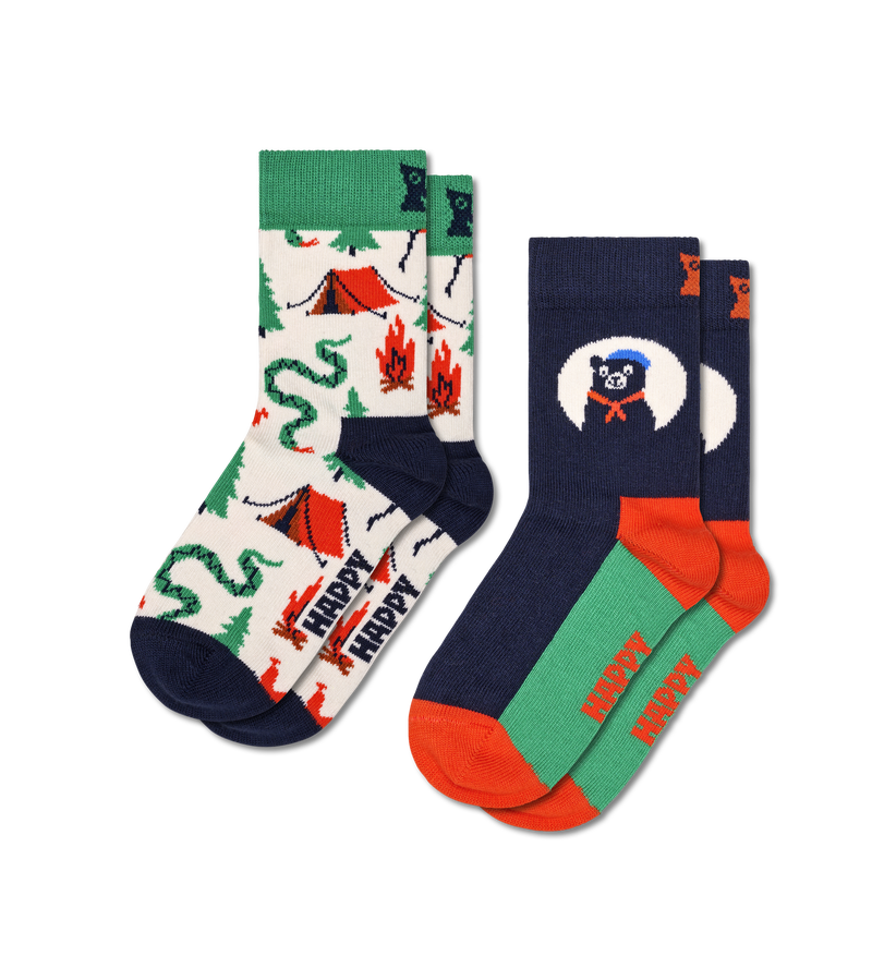 Kids Bear & Snake Crew Socks | 2-Pack Fun Camping Socks