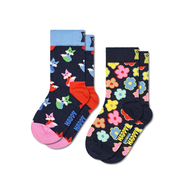 Kids 2-Pack Fox & Flower Socks