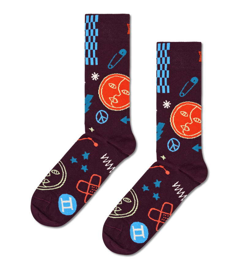 Gemini Zodiac Socks | Dark Red Crew Sock for Horoscope Fans